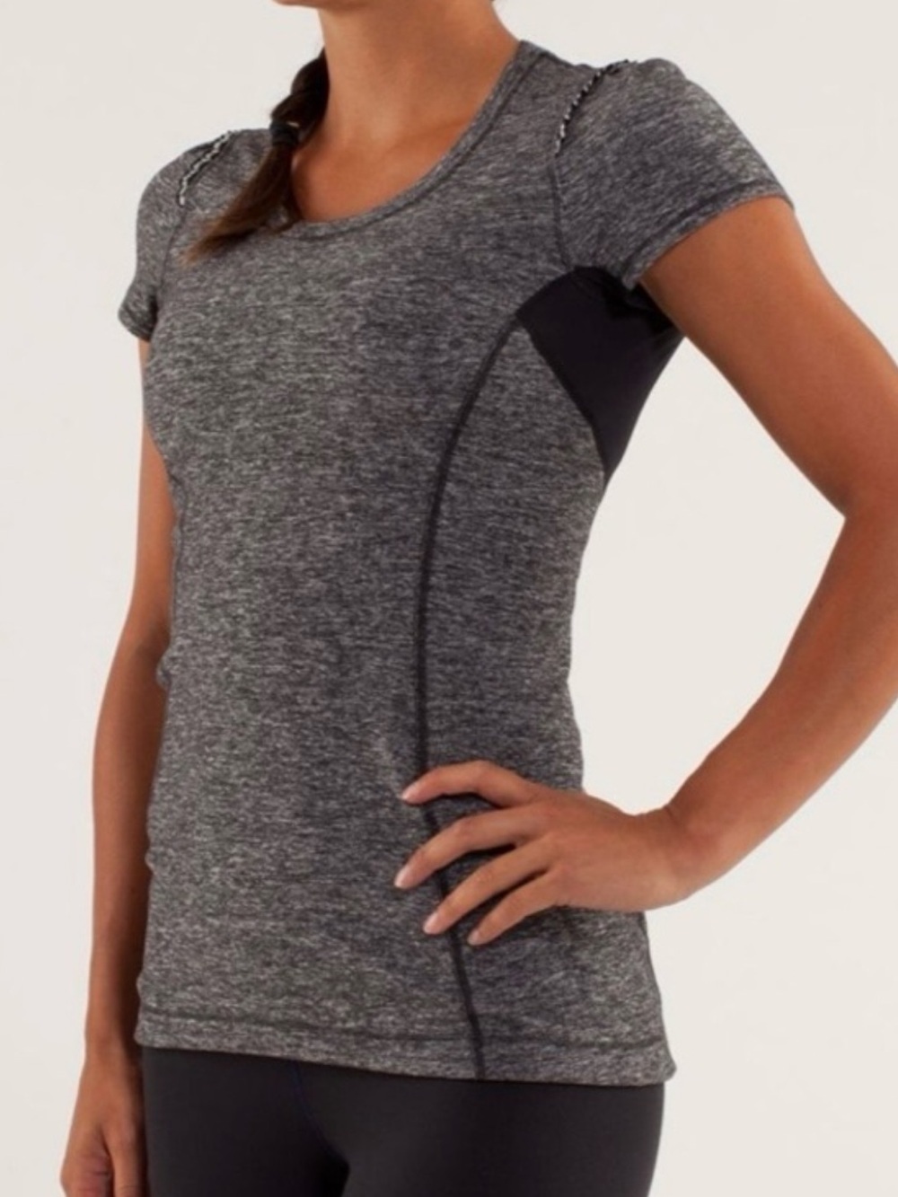 LululemonRun Softly Gray and Black Moisture wicking fabric size small T-shirt.
